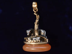 thumbnail of c1850 Dog & Rabbit Fob (front facing on black background )