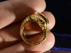 thumbnail of c1960 Mythical Dolphin Ring (on hand for scale)