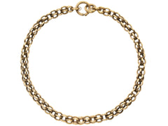 thumbnail of A double-link chain necklace with reeded texture, shown on white background.