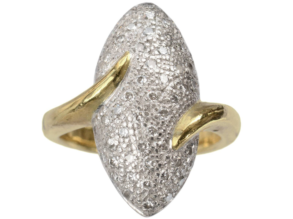 c1990 Diamond Egg Ring in Platinum and Yellow Gold (on white background)