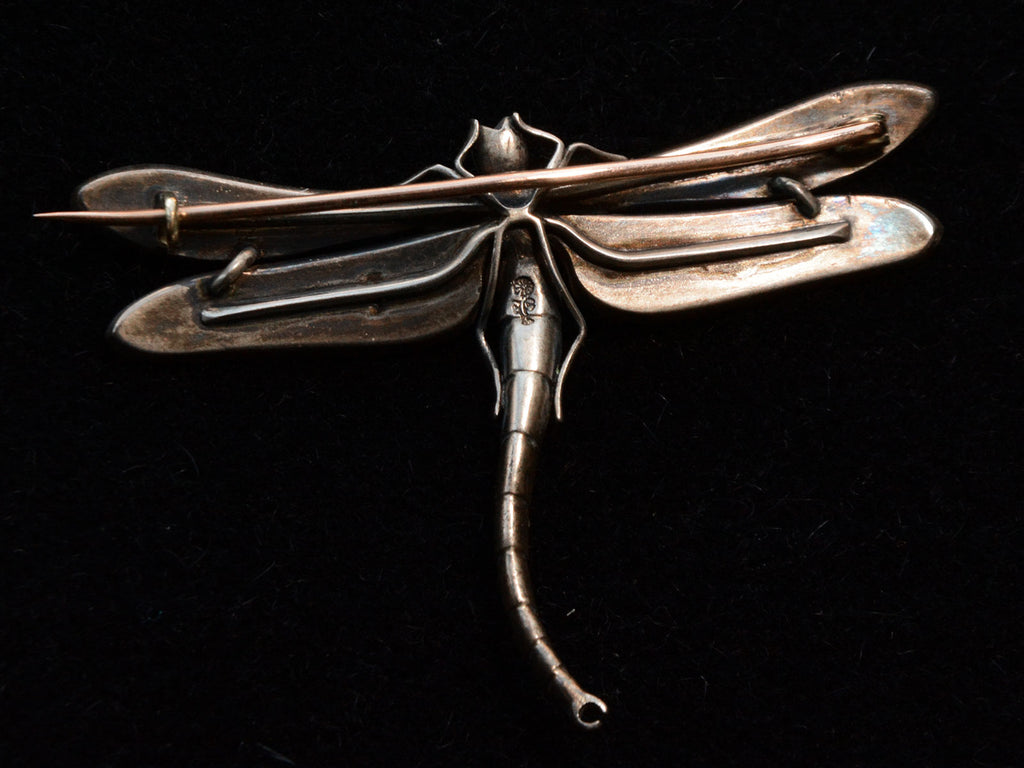 c1900 Child & Child Dragonfly Brooch (reverse side on black background)