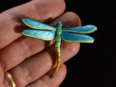 thumbnail of c1900 Child & Child Dragonfly Brooch (shown on hand for scale)