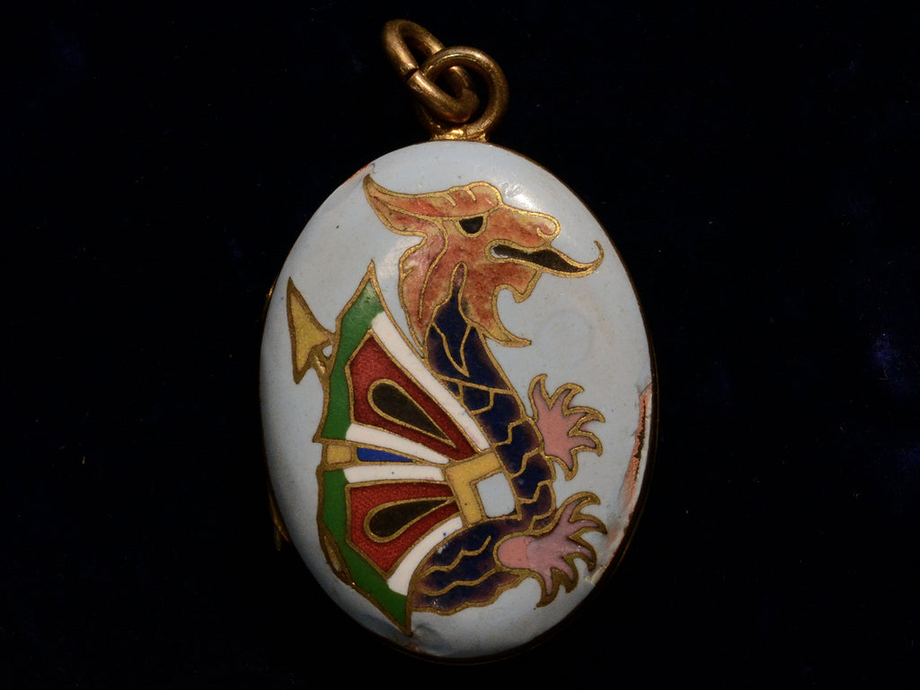 c1900 Cloisonne Dragon Locket (detail front view on black background)