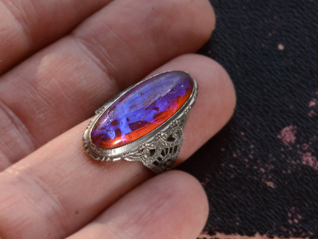 c1920 Dragon's Breath Ring in Silver (on finger for scale)