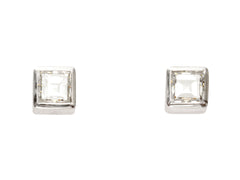 thumbnail of A pair of 0.35cttw Square Step Cut White Diamonds in Platinum Bezels, Shown on white background.