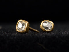 thumbnail of Angled front view of EB Stud Earrings with Old Mine Cut Diamonds Set in 22K Yellow Gold Bezels (shown on black background)