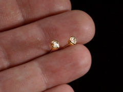 thumbnail of EB Stud Earrings with Old Mine Cut Diamonds Set in 22K Yellow Gold Bezels (shown on hand)