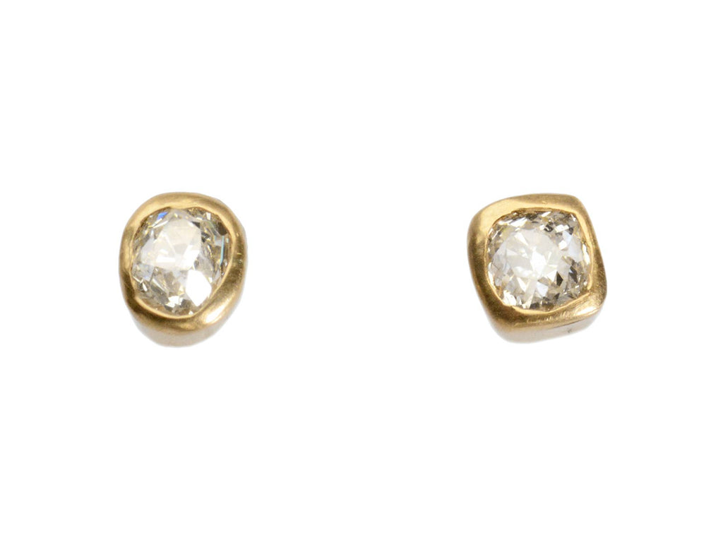 EB 0.41ctw Old Mine Studs in 22K Yellow Gold Bezels (shown on white background)