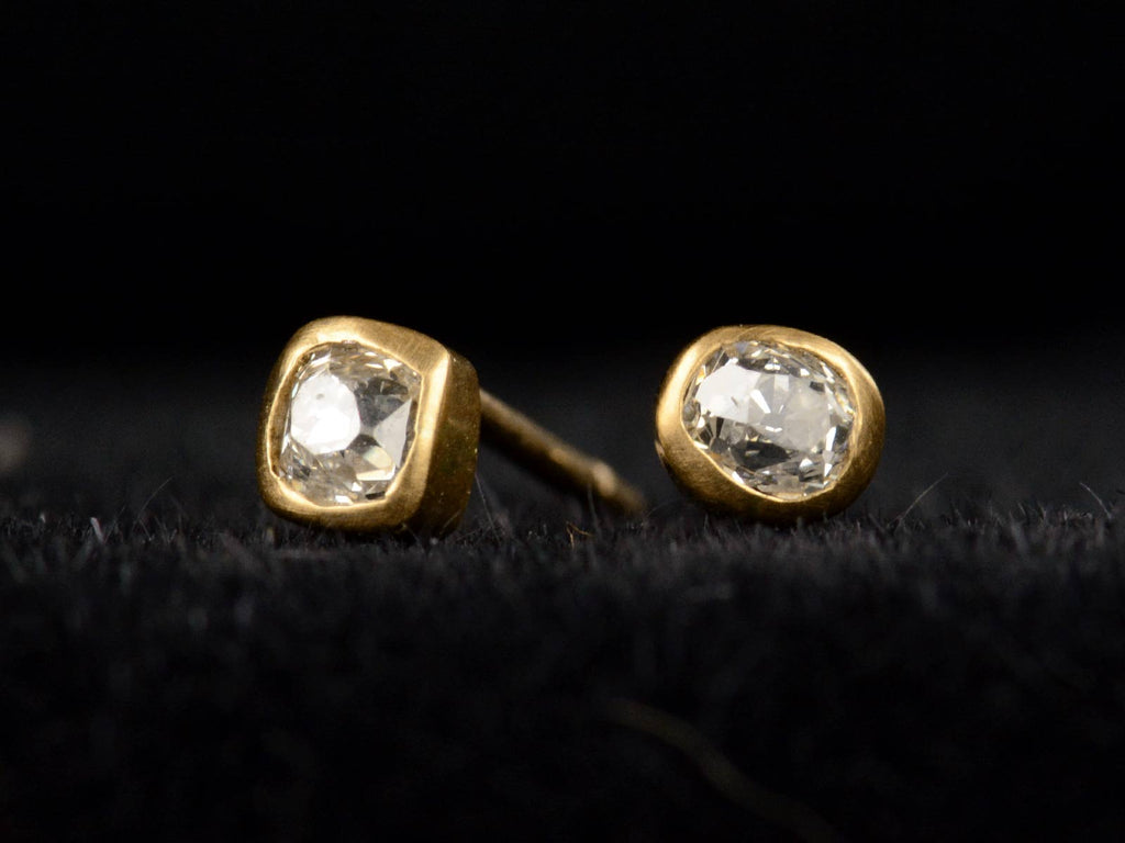 EB 0.41ctw Old Mine Studs in 22K Yellow Gold Bezels (shown on black background)