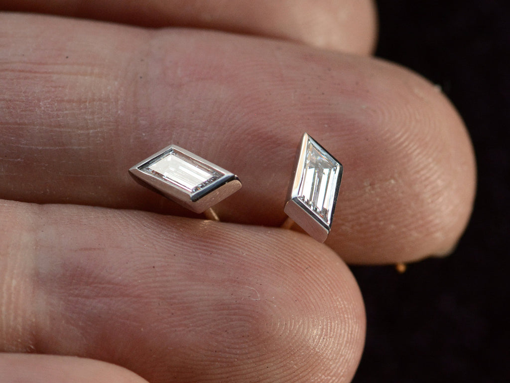 EB 0.59ctw Rhomboid Studs (on hand for scale)