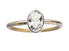 thumbnail of EB 0.69ct Oval Diamond Ring with Platinum Bezel and Striped Gold and Platinum Band (shown on white background)