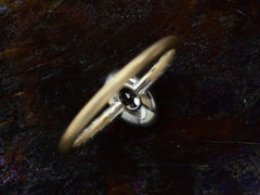 thumbnail of Reverse side view of EB 0.69ct Oval Diamond Ring with Platinum Bezel and Striped Gold and Platinum Band (shown on dark background)