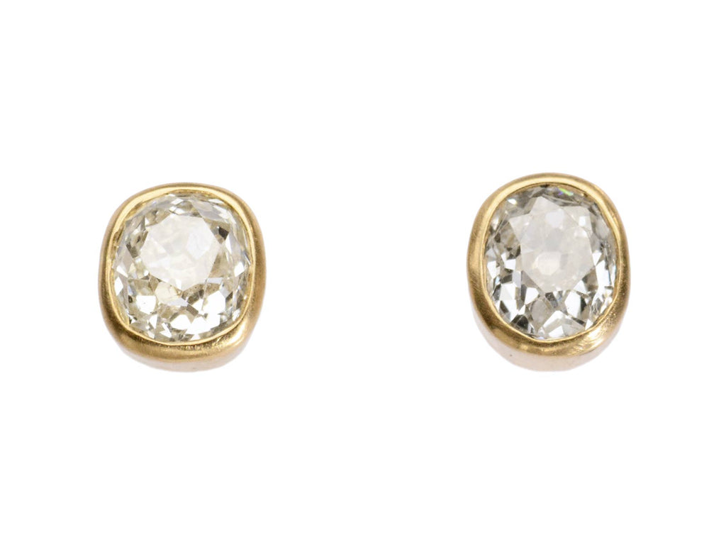 EB 0.93ctw Old Mine Diamond 22K Yellow Gold Studs Earrings (on white background)