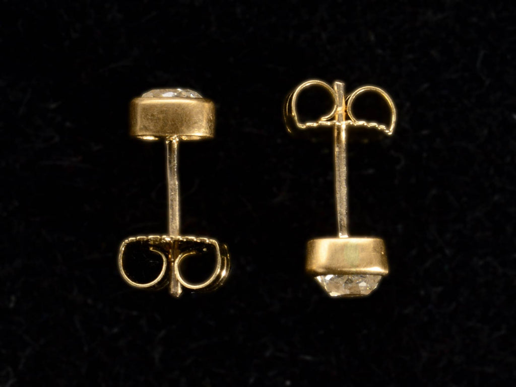 Side profile view of EB 0.93ctw Old Mine Diamond 22K Yellow Gold Studs Earrings (on black background)