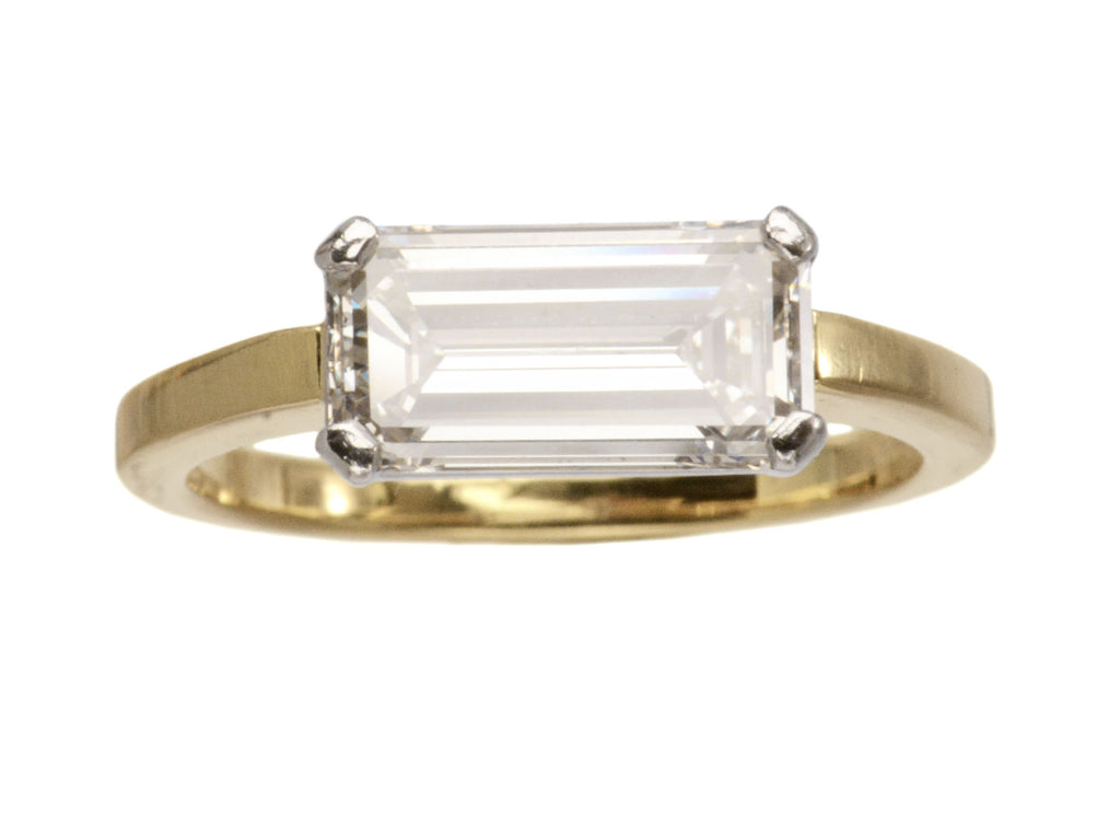 EB 1.84ct Emerald Cut Diamond Ring in Platinum and Yellow Gold (shown on white background)