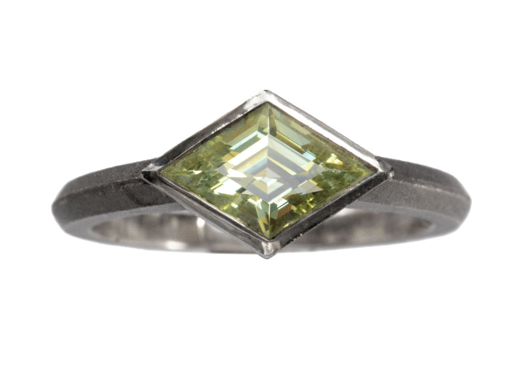 EB Chrysoberyl Lozenge Ring in Blackened Gold (on white background)