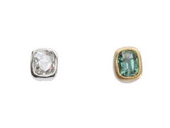 thumbnail of  Mismatched EB Modern Diamond and Green Sapphire Stud Earrings (shown on white background)