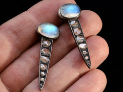 thumbnail of EB Moonstone & Diamond Earrings (on hand for scale)