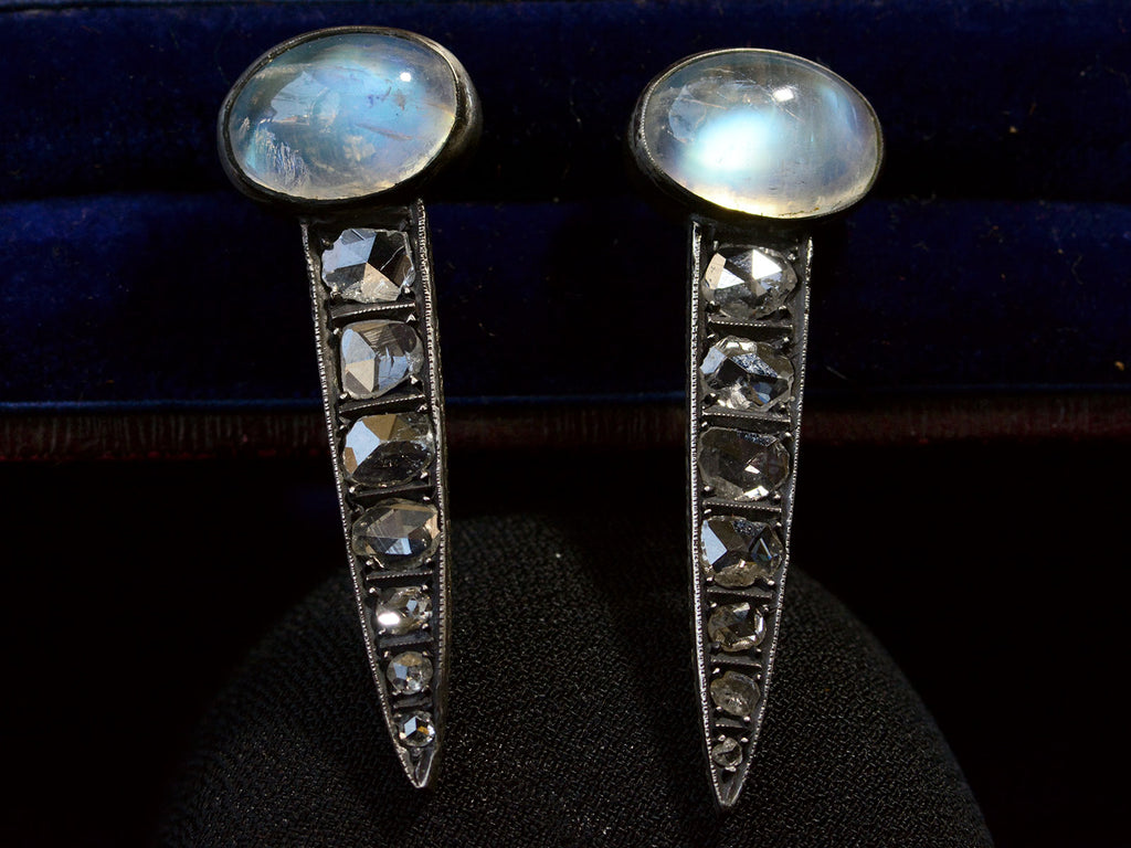 EB Moonstone & Diamond Earrings (on black background)