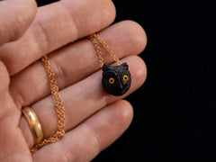 thumbnail of EB Black Glass Owl Pendant Necklace in Yellow Gold (on hand for scale)