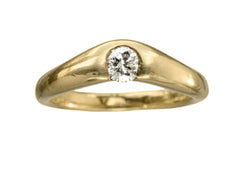 thumbnail of An arch-shaped vintage Tiffany & Co Elsa Peretti ring in yellow gold with a round white diamond, shown on white background.