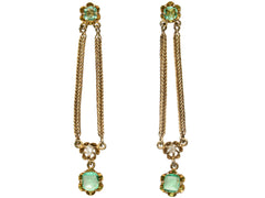 thumbnail of c1900 Emerald and Diamond Drop Earrings in Yellow Gold (shown on white background)