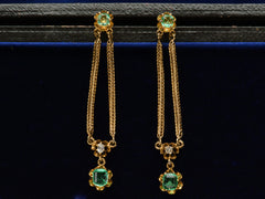 thumbnail of c1900 Emerald and Diamond Drop Earrings in Yellow Gold (on dark background)