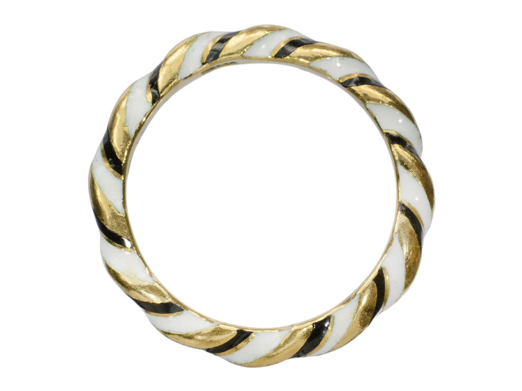 c1980 Black and White Enamel Twist Ring (on white background)