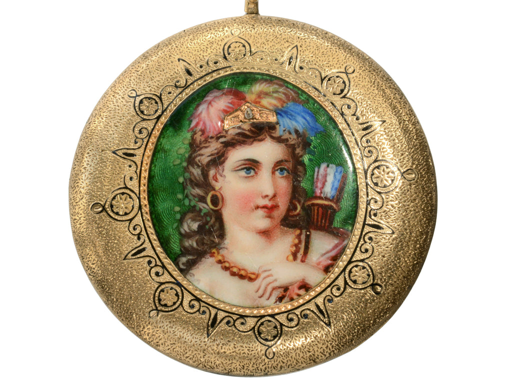 c1870 Enamel Goddess Pendant (on white background)