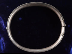 thumbnail of Side profile of c1890 Victorian Silver Bracelet with Blue Enamel Forget Me Not Flowers (shown on dark background)