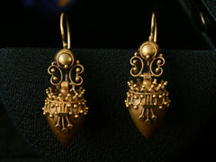 thumbnail of Front view of c1880 Etruscan Revival Yellow Gold Urn Earrings (on black background)