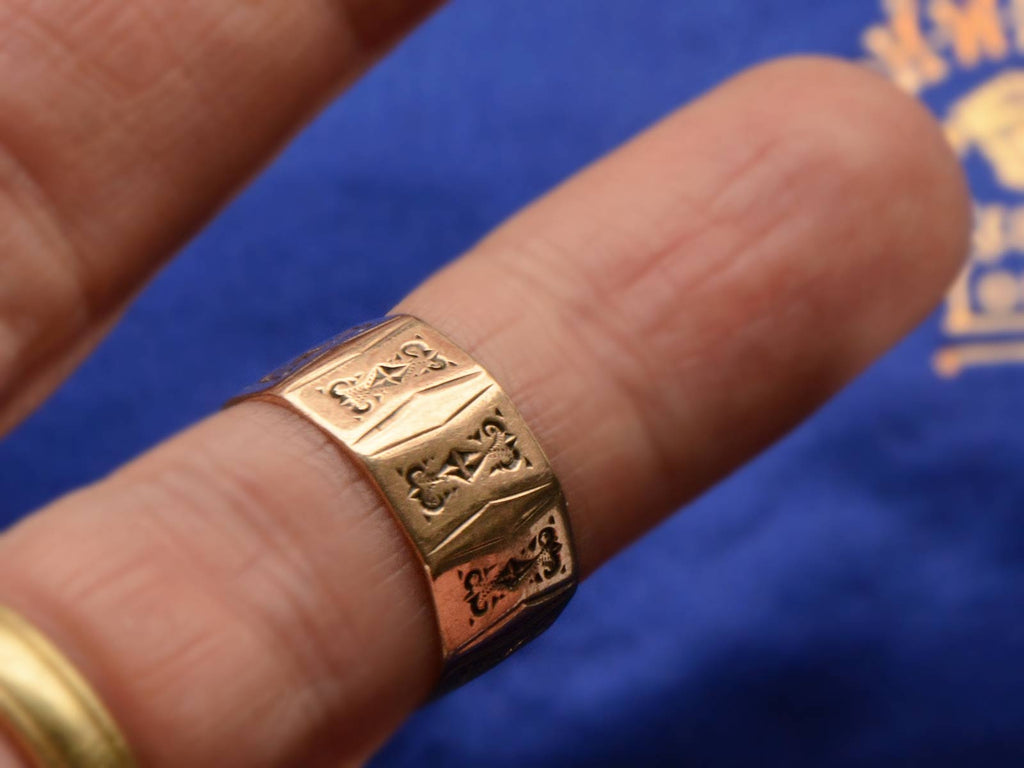 c1880 Faceted Cigar Band in Rose Gold (shown on finger for scale)