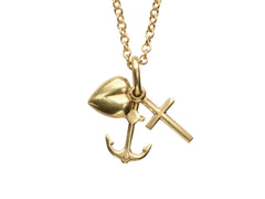 thumbnail of Vintage gold necklace with heart, anchor, and cross pendant on a white background