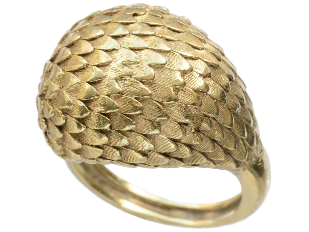 c1980 Feathered Yellow Gold Dome Ring (on white background)
