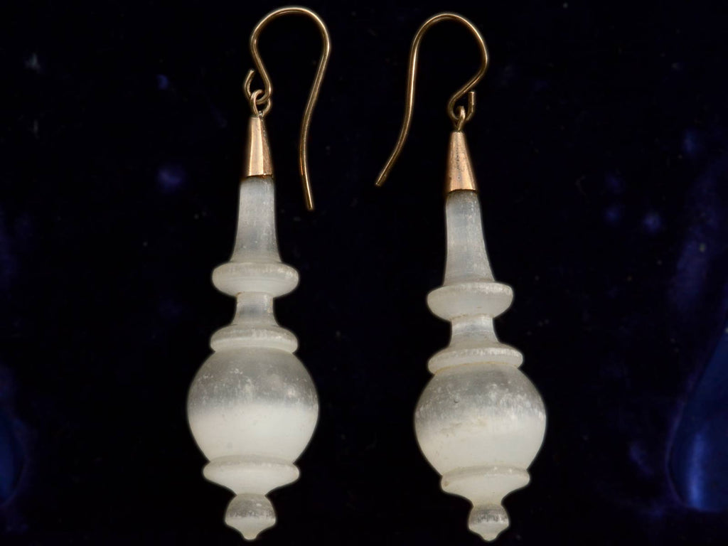 c1860 Victorian White Feldspar Earrings (on black background)