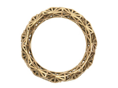 thumbnail of Side profile of rosy-yellow gold eternity band with geometric filigree. Shown on white background.