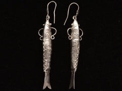 c1970 Articulated Fish Earrings (on black background)