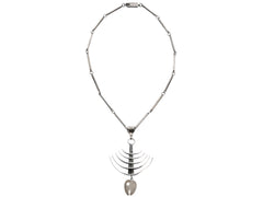 thumbnail of c1970 Silver Fish Skeleton Necklace (shown on white background)