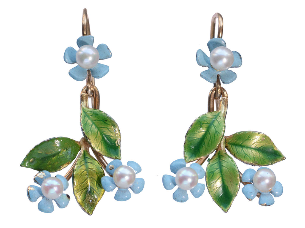 c1910 Forget Me Not Earrings (on white background)