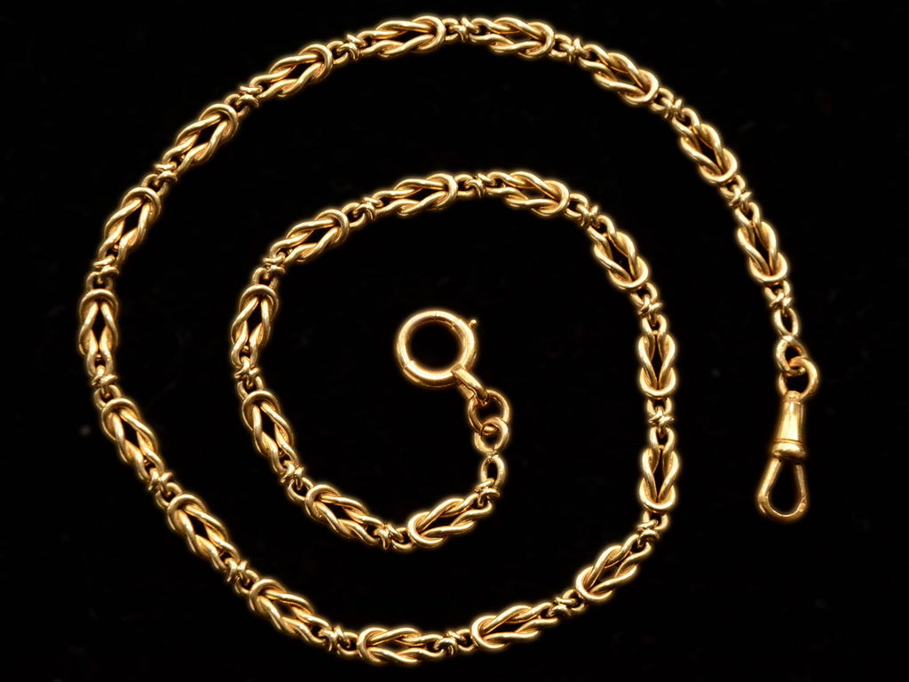 c1910 French 18K Chain (shown spiraled on black background)