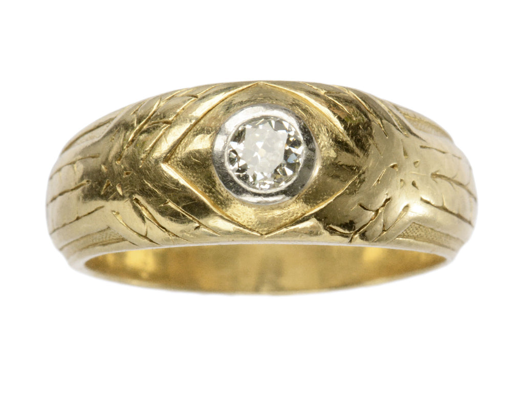 c1920 French Art Deco Diamond Ring in Yellow Gold (shown on white background)