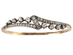 thumbnail of An antique French silver topped yellow gold bracelet with a zig-zag of rose cut diamonds, shown on white background.