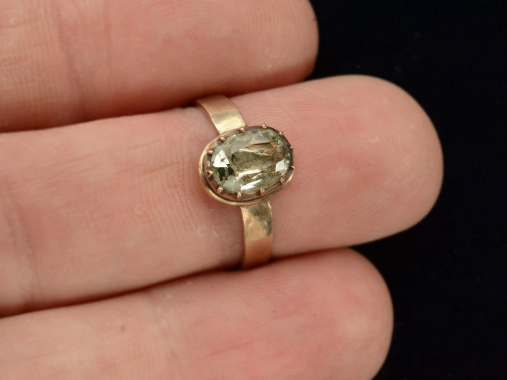 c1800 Georgian Beryl and Rose Gold Ring (shown on finger for scale)