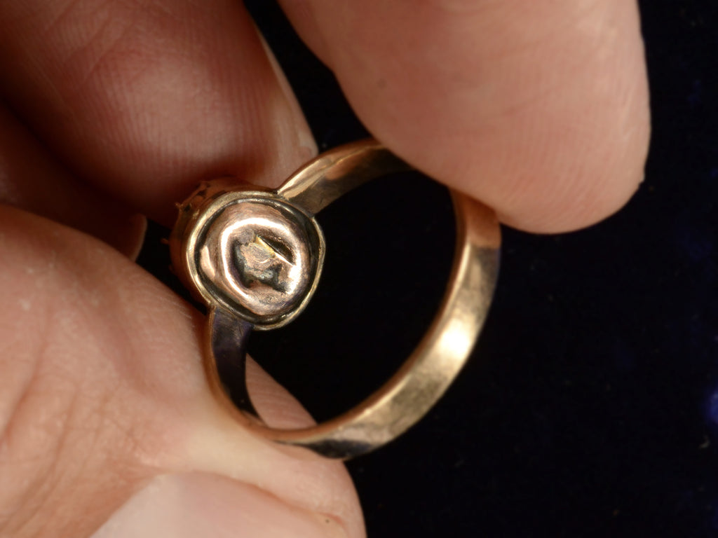 c1800 Georgian Beryl and Rose Gold Ring (view of inside showing dented area).