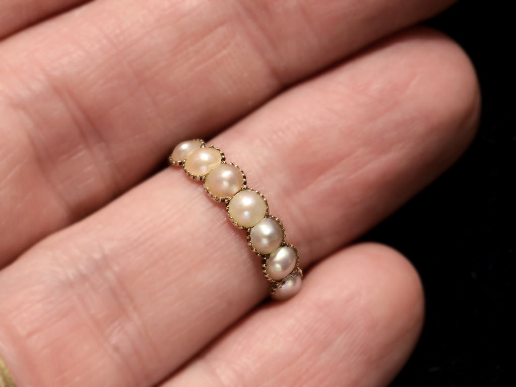 c1830 Georgian Pearl Band (on finger for scale)