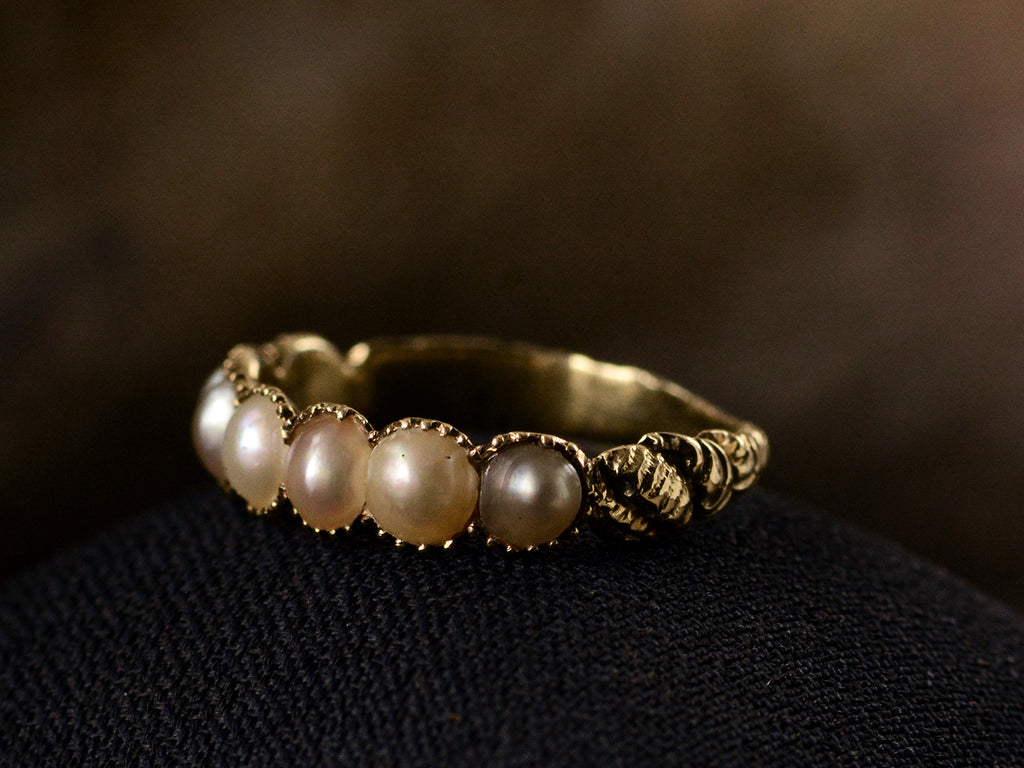 c1830 Georgian Pearl Band (side angle view on dark background)