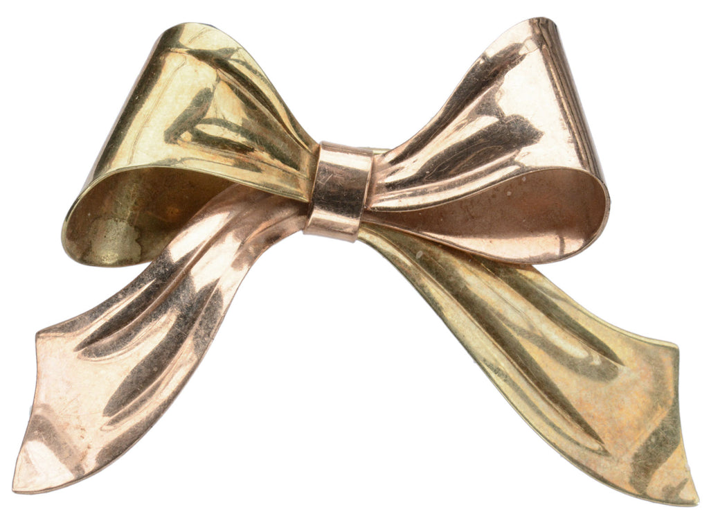 c1940 Rose and Yellow Gold Bow Brooch (on white background)
