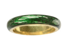 thumbnail of A heavy vintage 18K yellow gold rounded band with dark green enamel, shown on white background.