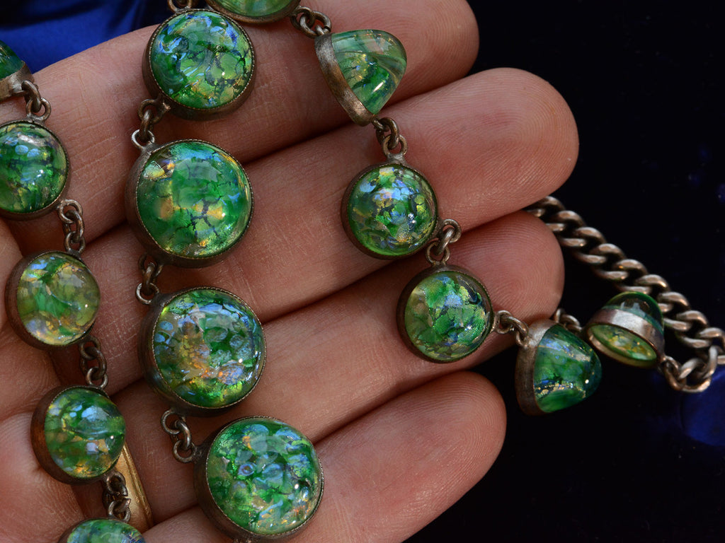 c1930 Iridescent Green Necklace (on hand for scale)