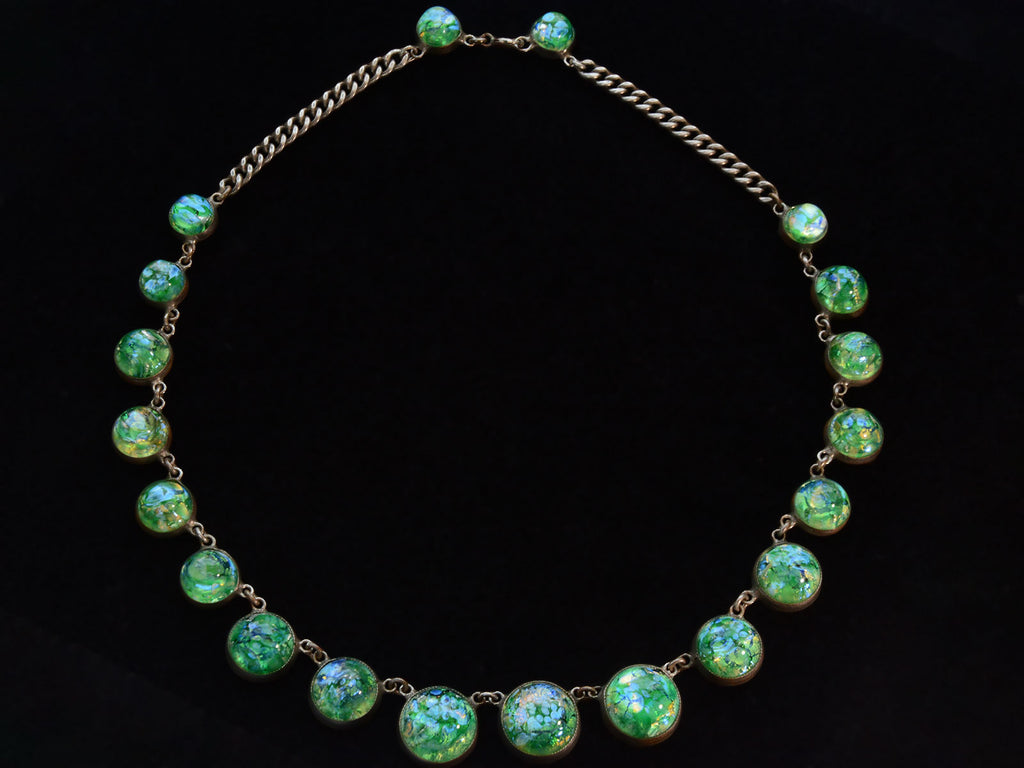 c1930 Iridescent Green Necklace (shown on black background)